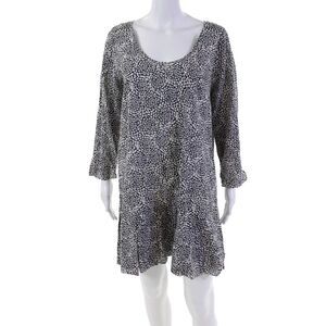 Morgane Le Fay Womens 3/4 Sleeve V Neck Floral Shift Dress White Black Medium